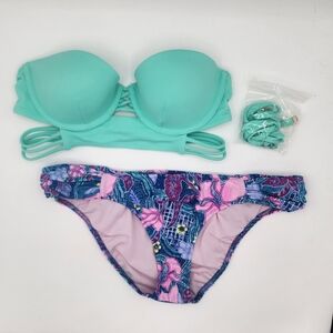 New Victoria's Secret Tropical Floral Mint Bikini Set Small